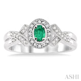 Sterling Silver Oval Emerald & Diamond Ring SDM-11426