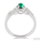 Sterling Silver Oval Emerald & Diamond Ring SDM-11426
