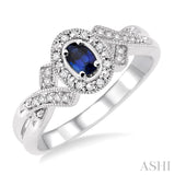 Sterling Silver Oval Sapphire & Diamond Ring SDM-11375