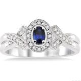 Sterling Silver Oval Sapphire & Diamond Ring SDM-11375