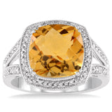 Sterling Silver Citrine & Diamond Ring SDM-11376