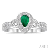 Sterling Silver Pear Emerald & Diamond Ring SDM-11407
