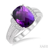 Sterlng Silver Cushion Amethyst & Diamond Ring SDM-11209