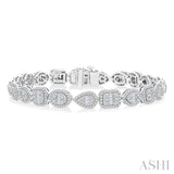 3 1/5 Ctw Mixed Shape Halo Fusion Baguette and Round Cut Diamond Bracelet in 14K White Gold