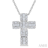 1/2 Ctw Fusion Baguette and Round Cut Diamond Cross Fashion Pendant With Chain in 14K White Gold