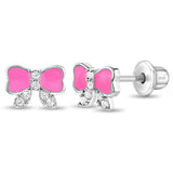 Sterling Silver Pink Bow CZ Stud Earring SSJ-13250