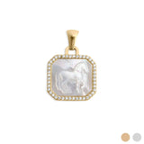 Gold Finish Stainless Steel White Mother of Pearl Horse With CZ Stone Pendant SSJ-13663