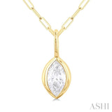 1/5 ctw Marquise Cut Bezel Set Diamond Fashion Pendant With Paperclip Chain in 14K Yellow Gold