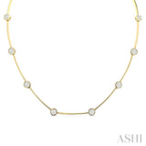 1 1/2 Ctw Lovebright Circular Mount & Bar Link Round Cut Diamond Choker Necklace in 14K Yellow and White Gold