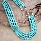 Multi-Strand Turquoise Acrylic Bead Silver Tone Horse Bit Necklace SSJ-13692