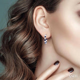 3.3 MM Round Cut Sapphire and 1 5/8 Ctw Round Cut Diamond Precious Inside-Out Alternating Hoop Earrings in 14K White Gold