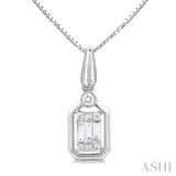 1/6 Ctw Fusion Baguette and Round Cut Diamond Fashion Pendant With Chain in 14K White Gold