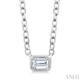 1/6 Ctw Petite East-West Bezel Set Emerald Cut Diamond Fashion Pendant With Chain in 10K White Gold