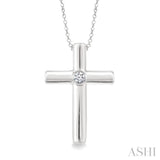 1/50 Ctw Round Cut Diamond Cross Pendant in Sterling Silver with Chain