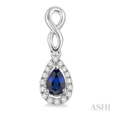 5x3 MM Pear Shape Sapphire and 1/6 Ctw Round Cut Diamond Earrings in 14K White Gold