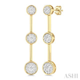 3/4 ctw Lovebright Circular Mount & Bar Link Round Cut Diamond Fashion Earrings in 14K Yellow and White Gold