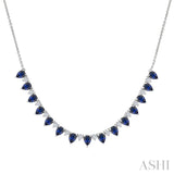 4x3 MM Pear Shape Sapphire and 1/2 Ctw Round Cut Diamond Precious Tennis Necklace in 14K White Gold