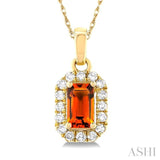 5x3 MM Octagonal Shape Citrine and 1/20 ctw Single Cut Diamond Halo Semi Precious Pendant with Chain in 10K Yellow Gold