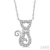 1/10 Ctw Cat Shape Petite Round Cut Diamond Fashion Pendant With Chain in 10K White Gold