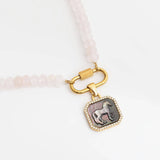Gold Finish Stainless Steel Black Mother of Pearl Horse With CZ Stone Pendant SSJ-13665