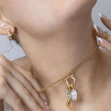 Gold Finish Stainless Steel Horse Shoe Carabiner Charm Holder Necklace
