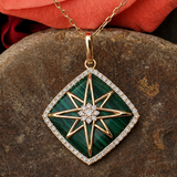 14k Yellow Gold Green Malachite & Diamond Star Pendant DPD-27065