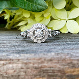 10K White Gold Diamond Halo Filigree Ring with Band DBS-22927