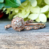 10K Rose Gold Diamond Halo Filigree Ring with Band DBS-22928