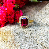 10K Gold Diamond Halo Rhodalite Garnet Ring DCR-24754