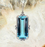 14K White Gold Diamond Blue Topaz & Sapphire Pendant DPD-26925
