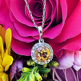 14K White Gold Diamond Halo & Citrine Pendant DPD-26934