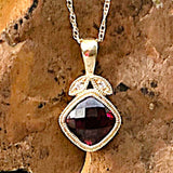 14K Yellow Gold Diamond & Cushion Cut Garnet Pendant DPD-26989