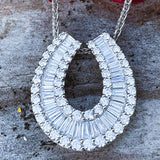 14K White Gold 2 Carat Diamond Baguette & Round Horseshoe Pendant DPD-26997