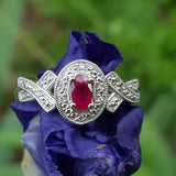 Sterlng Silver Oval Ruby & Diamond Ring SDM-11303