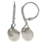 Sterling Silver Freshwater Pearl & White Topaz Drop Earrings SSJ-13417