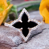 14K Yellow Gold Onyx & Diamond Clover Shape Ring DCR-24766