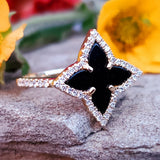 14K Yellow Gold Onyx & Diamond Clover Shape Ring DCR-24766