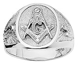 Sterling Silver Solid Back Masonic Gents Ring SSJ-13082