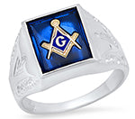 Sterling Silver Solid Back Blue Masonic Gents Ring SSJ-13083