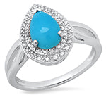 Sterling Silver Turquoise & Diamond Halo Ring SDM-11263
