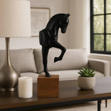 Black/Brown Metal Galloping Horse on Base, 12 in.