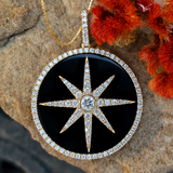 14k Yellow Gold Black Onyx & Diamond Star Pendant DPD-27064
