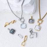 Gold Finish Stainless Steel Horse Shoe Carabiner Charm Holder Necklace