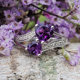 Sterling Silver Amethyst & Diamond Double Heart Ring   SDM-11288