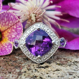 14k White Gold Square Amethyst and Diamond Gemstone Ring   DCR-24545