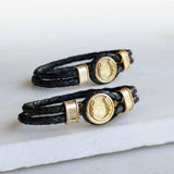 Colton - Horseshoe Dome Braided Equestrian Bracelet Gold on Black Small ZGF-05142