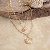 Layered Horse Coin Necklace Gold Tone SSJ-13690