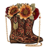 Mary Frances Floral Crossbody Beaded Cowboy Boot Bag ZGT-06122