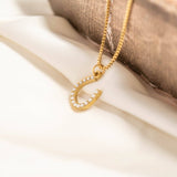 Gold Finish Stainless Steel Pearl Beaded Horseshoe Charm 15mm SSJ-13657