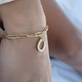 Gold Finish Stainless Steel Pearl Beaded Horseshoe Charm 20mm SSJ-13658